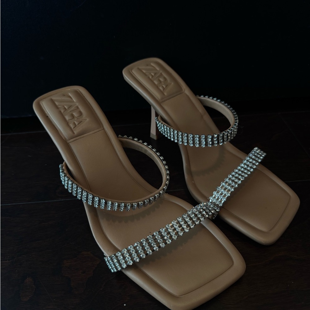 Zara Tan Heels with Rhinestone Straps